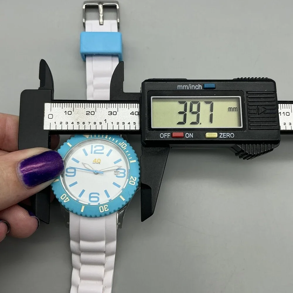 40nine Mens Watch 40mm White Dial Blue Bezel Silicone Date New Battery
